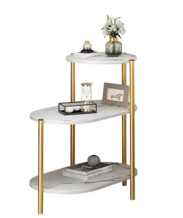 Masa de cafea rotunda cu 2 rafturi si cadru metalic - Design modern pentru living