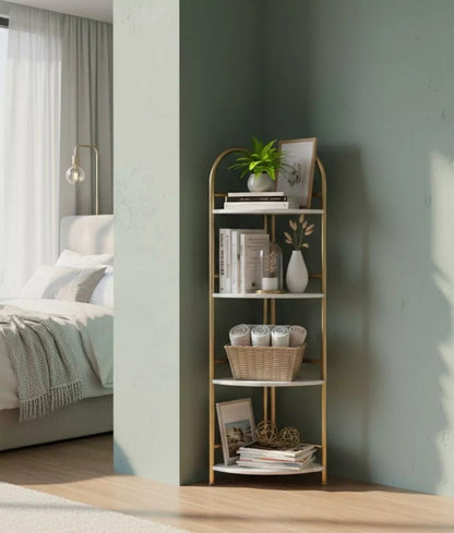 Raft decorativ de colt cu 4 rafturi - Design auriu cu efect marmura premium