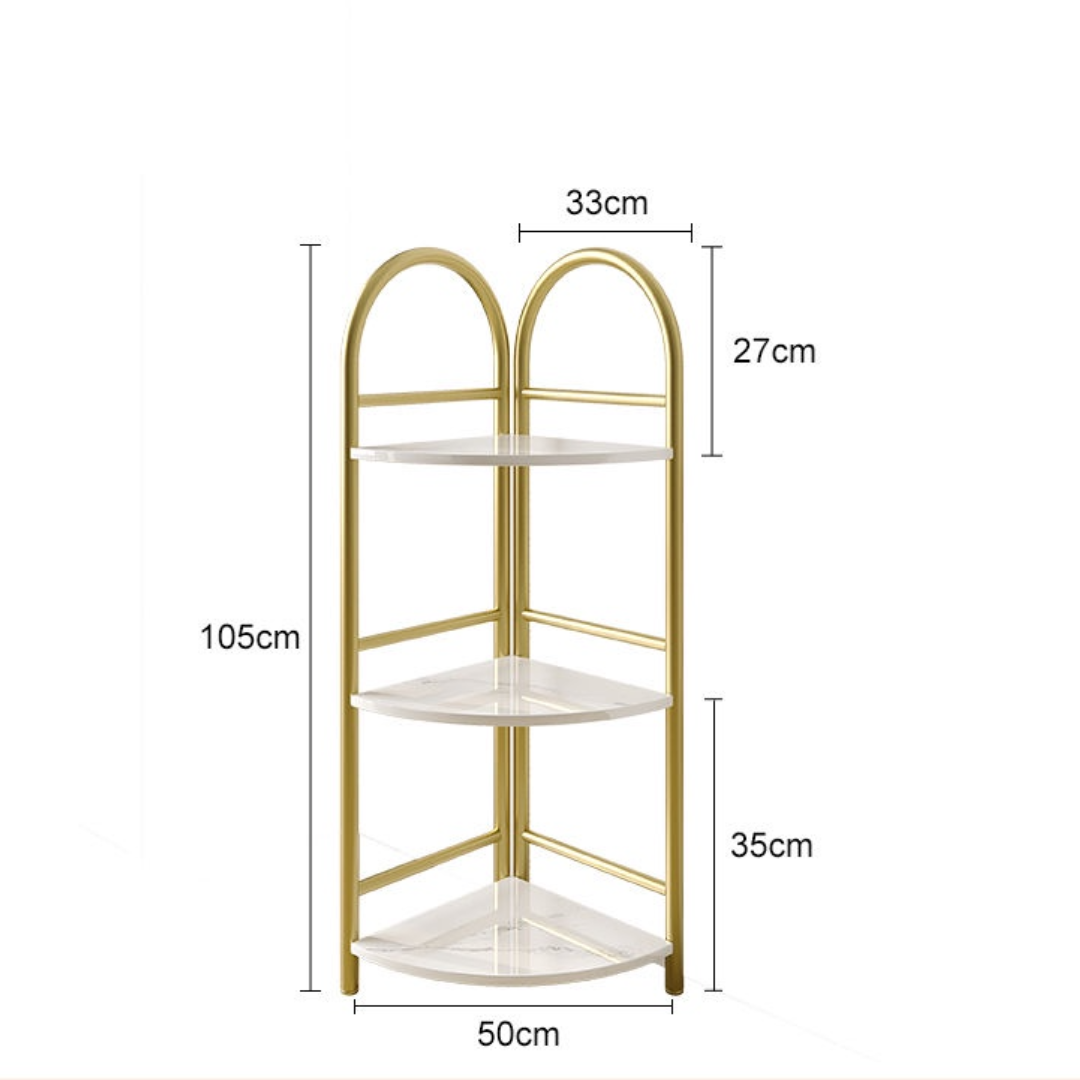Raft decorativ de colt cu 3 nivele - Design auriu cu efect marmura pentru living si birou