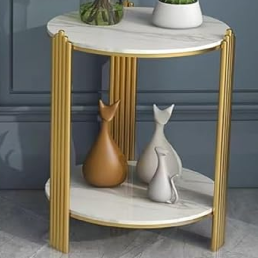 Masa de cafea rotunda cu 2 rafturi si cadru metalic - Design modern pentru living