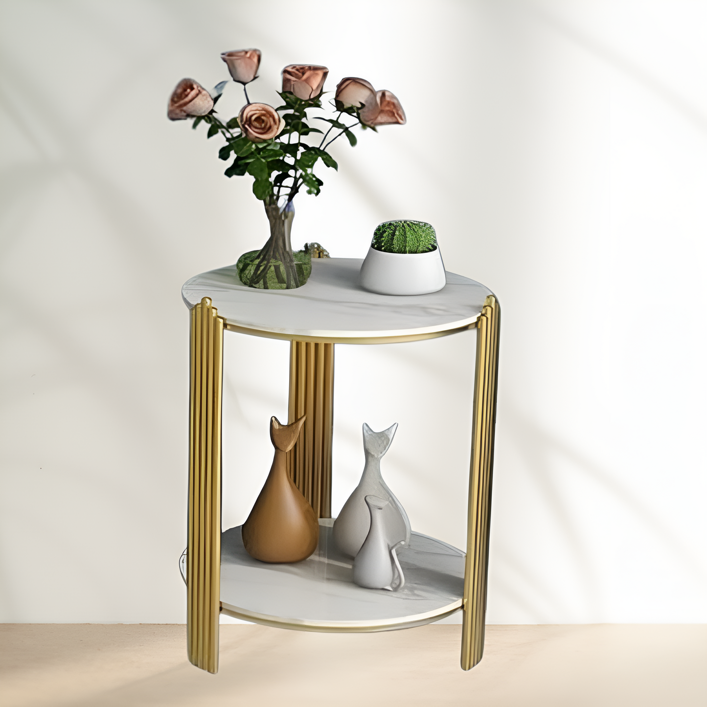 Masa de cafea rotunda cu 2 rafturi si cadru metalic - Design modern pentru living