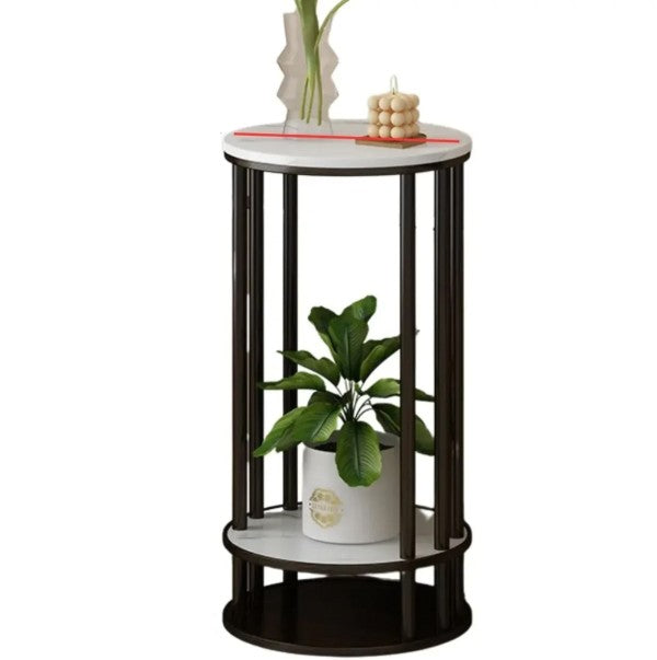 Masa de cafea rotunda cu 2 rafturi si cadru metalic - Design modern pentru living