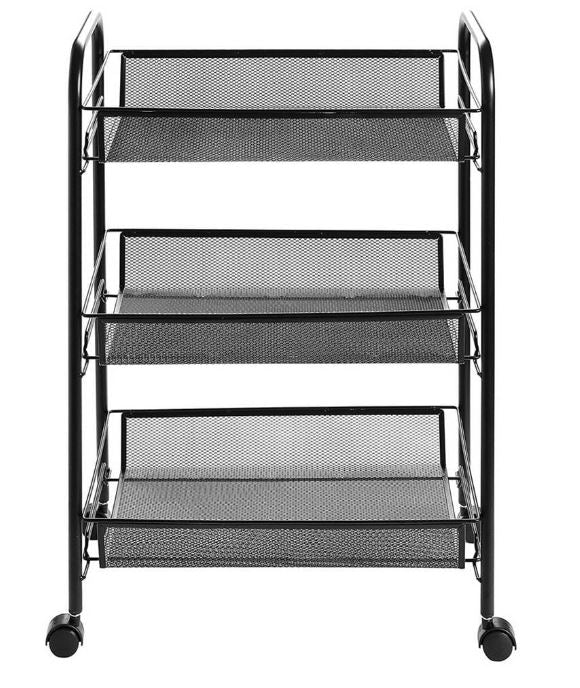 Raft metalic mobil cu roti, 3 rafturi, negru - Organizare multifonctionala