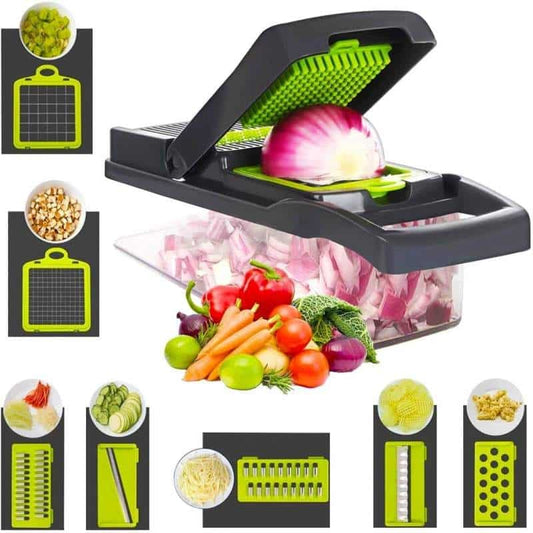 Razatoare multifunctionala 16 in 1JRH pentru legume, fructe, branzeturi, gri/verde