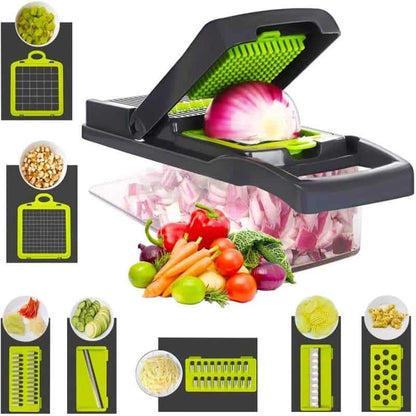 Razatoare multifunctionala 16 in 1JRH pentru legume, fructe, branzeturi, gri/verde.