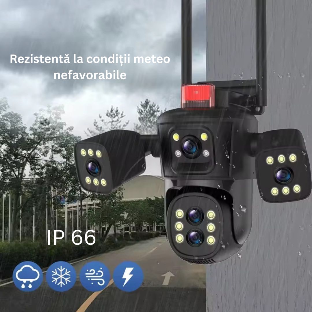 Camera de Supraveghere PTZ cu WiFi, Rezolutie 10K, 20MP, Zoom Optic 10X, 5 Lentile, Vizualizare pe 4 Ecrane, Night Vision Color, Comunicare Bidirectionala, Functie de  Urmarire Automata cu Identificarea tipului de miscare