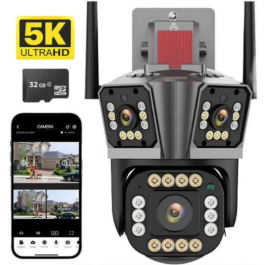 Camera de Supraveghere Tripla Wifi, Ultra Hd 5x Zoom, Rotire, Leduri