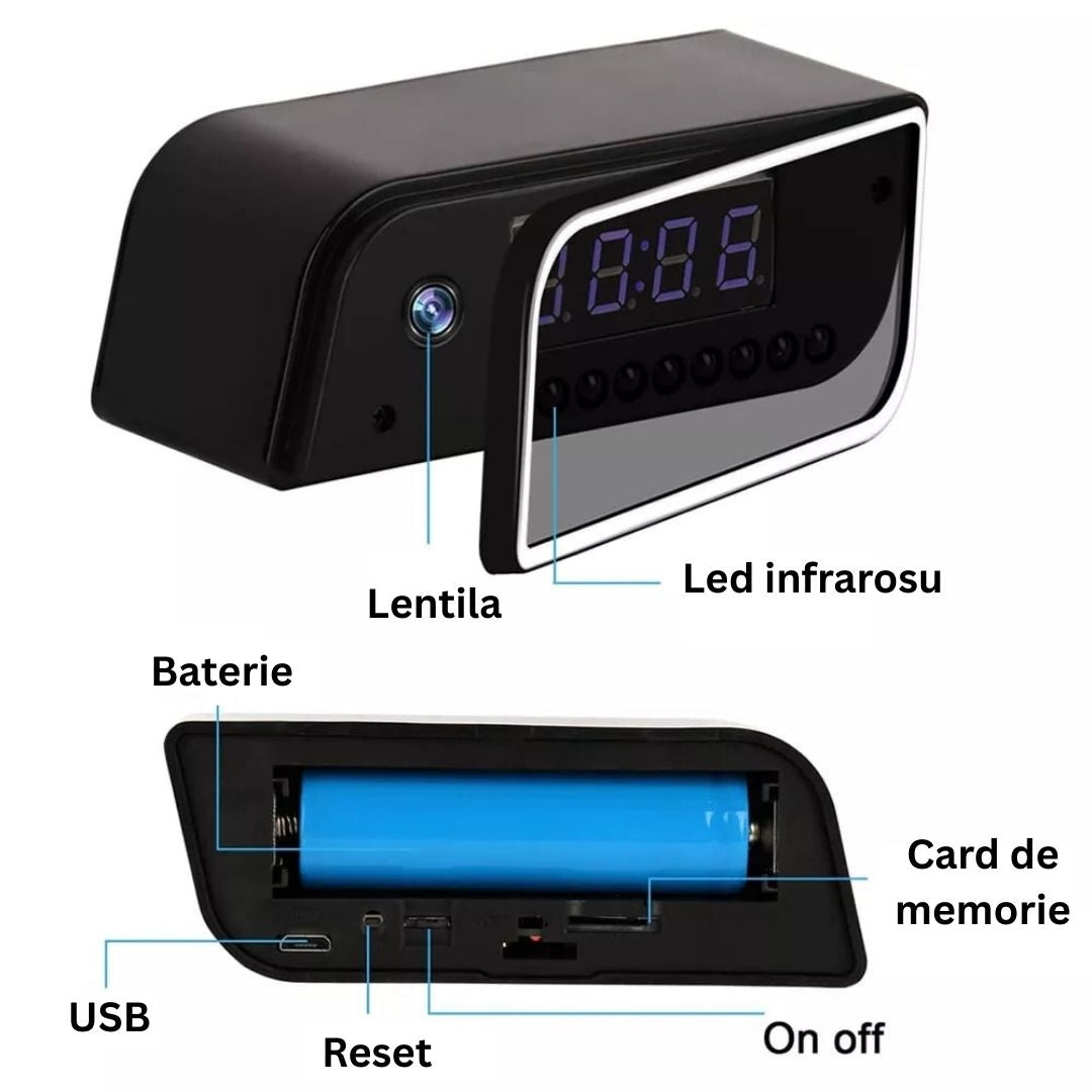 Camera spion WI-FI ascunsa in ceas desteptator + CARD DE MEMORIE