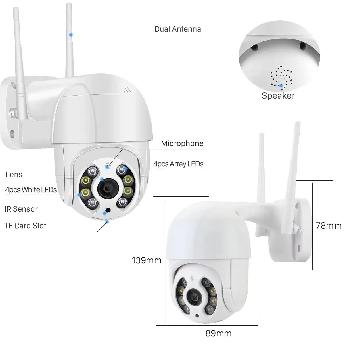 oferta Set 4 Smart Camera Wifi de Exterior si 4 Carduri 32gb, Senzor de Miscare, Night Vision, Vizualizare Live pe Telefon