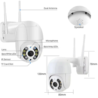 oferta Set 4 Smart Camera Wifi de Exterior si 4 Carduri 32gb, Senzor de Miscare, Night Vision, Vizualizare Live pe Telefon