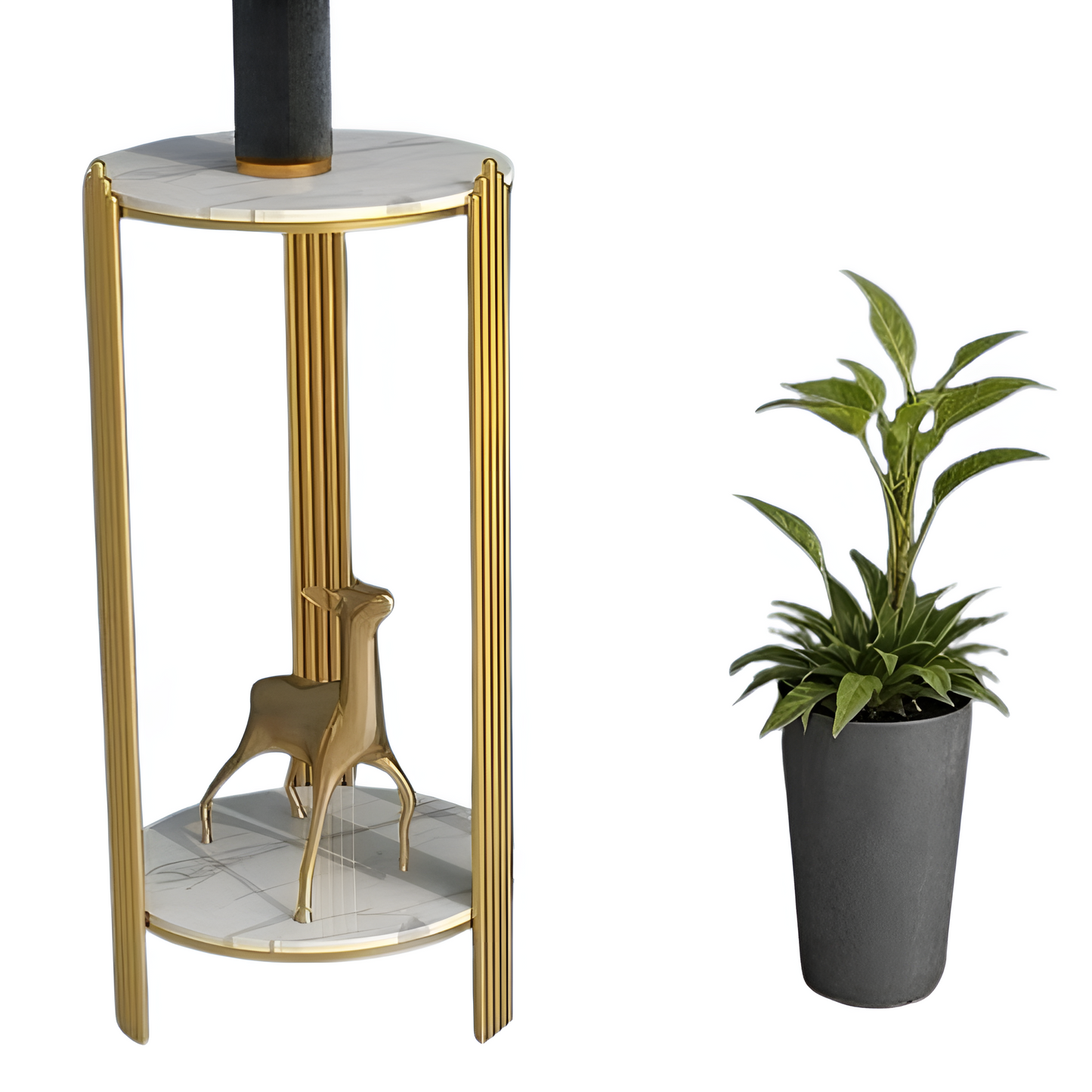 Masa Cafea Rotunda 2 Nivele - Design Modern cu Blat Marmorat si Cadru Metalic Auriu