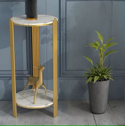 Masa Cafea Rotunda 2 Nivele - Design Modern cu Blat Marmorat si Cadru Metalic Auriu