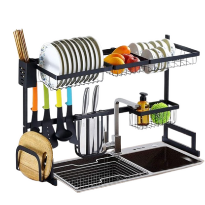 Suport organizator pentru microunde cu 2 rafturi - Raft multifunctional bucatarie cu agatatoare