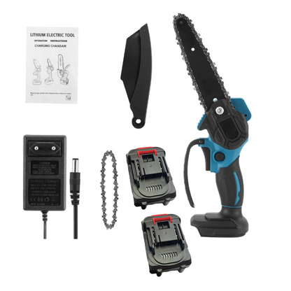 Pachet Mini Drujba Electrica Portabila 6 inch cu Foarfeca Electrica + 4 Acumulatori si 2 Lanturi 6 inch