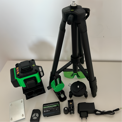 Nivela Laser 4D Verde Profesionala - 4 Fascicule 360°, Telecomanda, Baterii 4000mAh, Raza 25m, Autonivelare