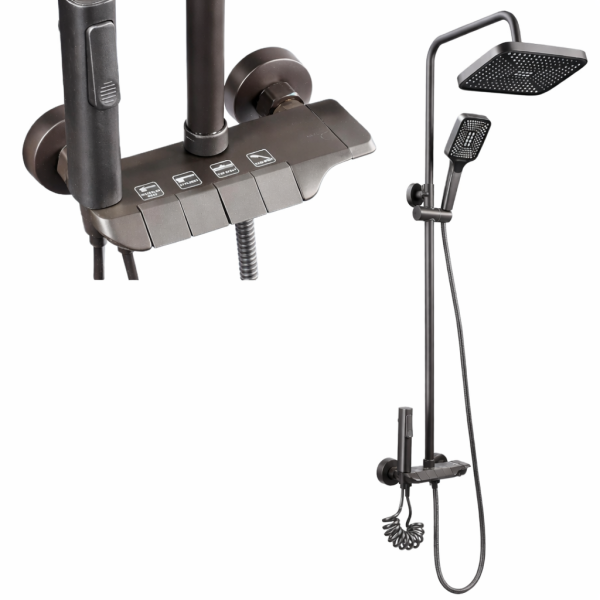 Set de Dus Montat pe Perete cu Presiune Ridicata - Instalare Fara Gaurire, 2 Moduri de Pulverizare