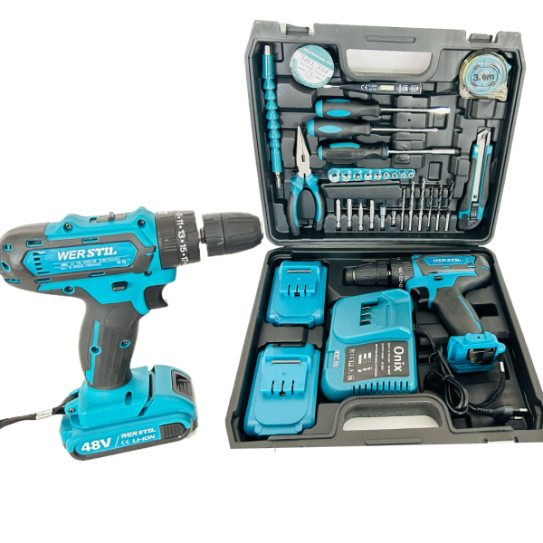 Kit Bormasina cu Percutie si 2 Acumulatori - Set Complet cu Statie Incarcare si Accesorii Premium