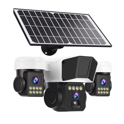 Camera Supraveghere Solara 4G cu 3 Lentile, Rotire Automata, Urmarire Inteligenta, Night Vision Color,  Control Telefon V380 Pro