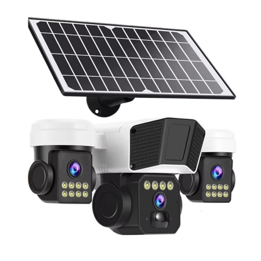 Camera Supraveghere Solara 4G cu 3 Lentile, Rotire Automata, Urmarire Inteligenta, Night Vision Color,  Control Telefon V380 Pro