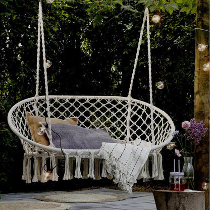 Leagan Suspendat Dublu cu Franjuri - Scaun Boho pentru Casa si Gradina 130x70cm