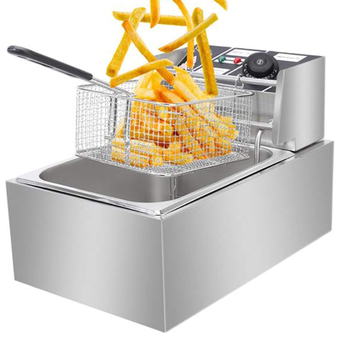 Friteuza Profesionala 6L din Inox, 2500W - Termostat Reglabil 200°C, Design Compact