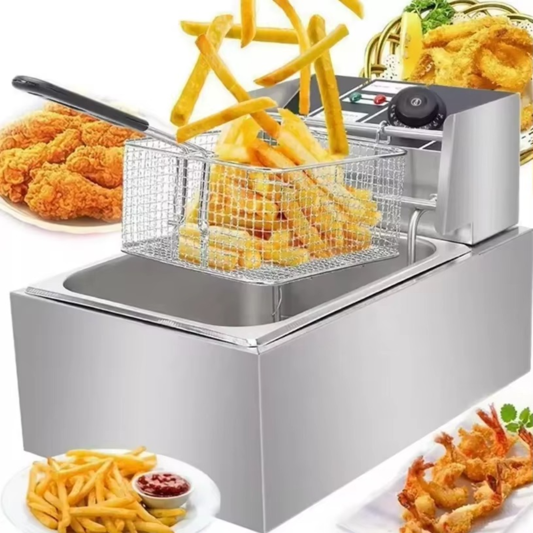 Friteuza Profesionala 6L din Inox, 2500W - Termostat Reglabil 200°C, Design Compact
