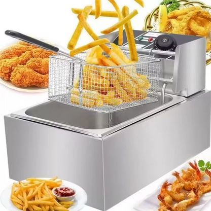 Friteuza Profesionala 6L din Inox, 2500W - Termostat Reglabil 200°C, Design Compact