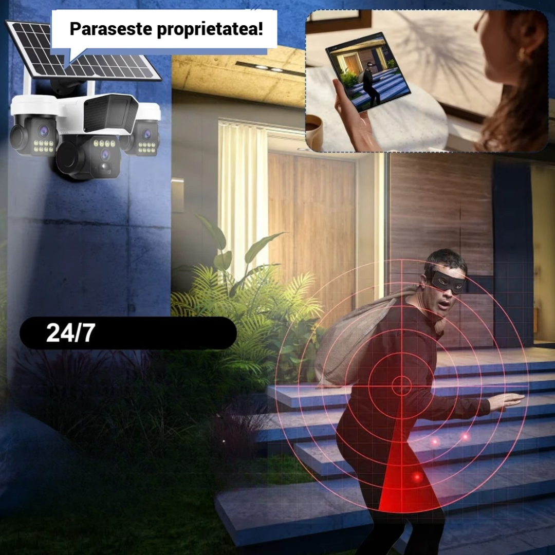 Camera de Supraveghere Solara 4G TL3 - Baterie 12000mAh, Viziune Nocturna, Senzor PIR + Card 32GB