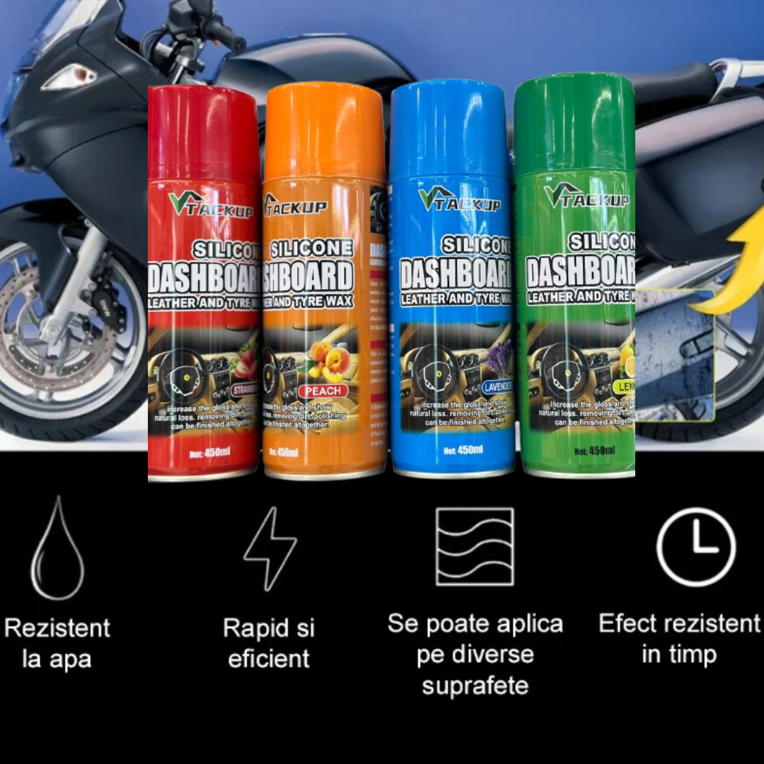 PACHET 1+1 Spray Silicon Auto TACK UP 450ml - Ceara Lichida Bord si Piele, Efect Antistatatic