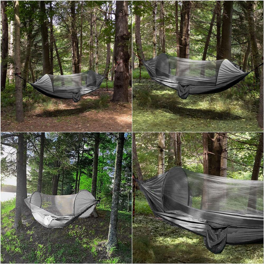 Hamac Dublu cu Plasa Antiinsecte 150x200cm - Material Parasuta, Buzunar Accesorii si Geanta Transport