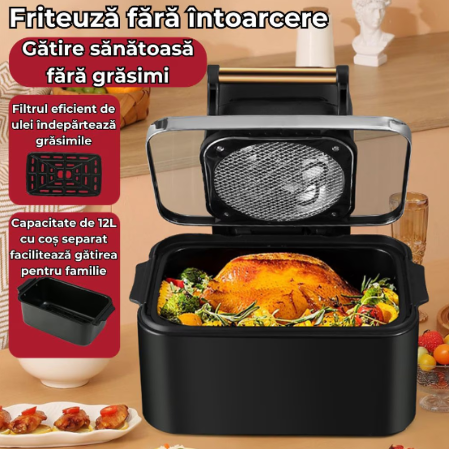 Friteuza Digitala cu Aer Cald 12L 1700W - Touch Control, 11 Programe, Display LED, Gatire Fara Ulei