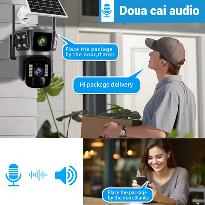 Camera de Supraveghere 4G cu Panou Solar - Dubla Lentila 360°, Full HD, Vedere Nocturna Color, Audio Bidiretional