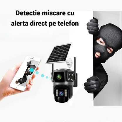 Camera de Supraveghere 4G cu Panou Solar - Dubla Lentila 360°, Full HD, Vedere Nocturna Color, Audio Bidiretional