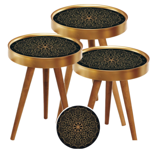 Masa de cafea rotunda cu 2 rafturi si cadru metalic - Design modern pentru living