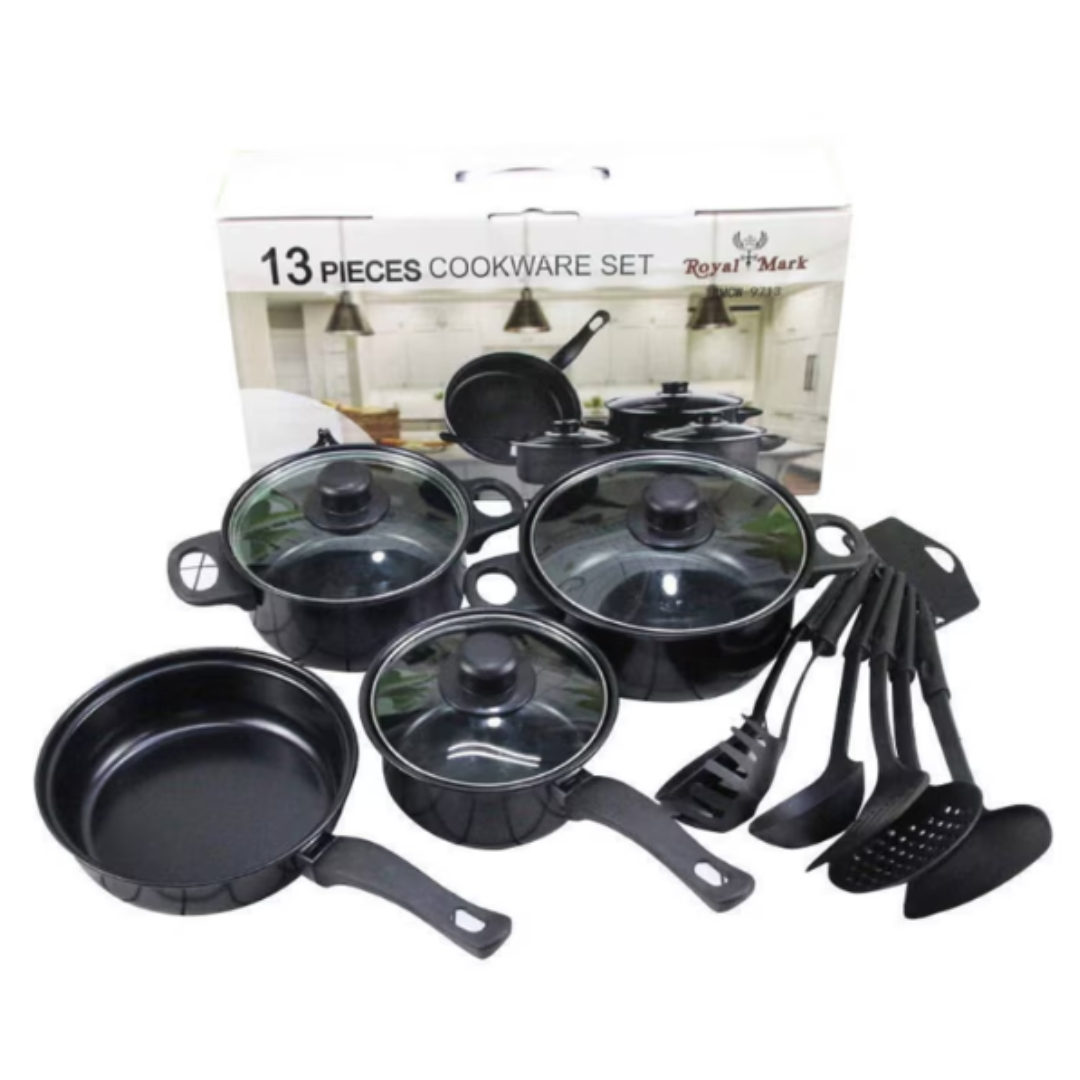 Set 13 Piese Vase Gatit Antiaderente Non-Stick - Oale, Tigai, Capace Sticla si Ustensile