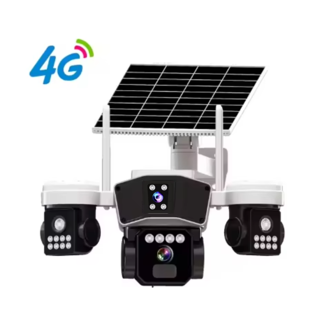 Camera Supraveghere Solara 4G cu 3 Lentile, Rotire Automata, Urmarire Inteligenta, Night Vision Color,  Control Telefon V380 Pro