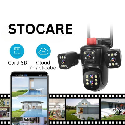 Camera de Supraveghere PTZ cu WiFi, Rezolutie 10K, 20MP, Zoom Optic 10X, 5 Lentile, Vizualizare pe 4 Ecrane, Night Vision Color, Comunicare Bidirectionala, Functie de  Urmarire Automata cu Identificarea tipului de miscare