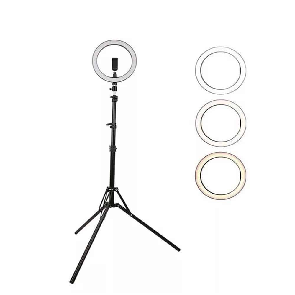 Lampa circulara Ring Light, 120 x LED SMD, 10 trepte lumina, telecomanda pe fir, trepied inclus