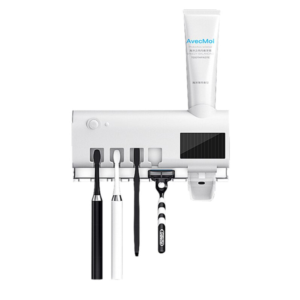 Dozator Pasta de Dinti cu Sterilizator UV si Suport 4 Periute - Alimentare Solara