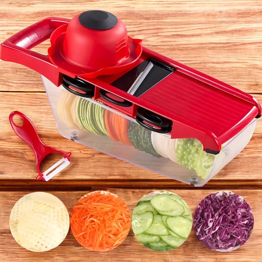 Razatoare Multifunctionala 6 in 1 pentru Legume si Fructe - Lame Inox cu Recipient