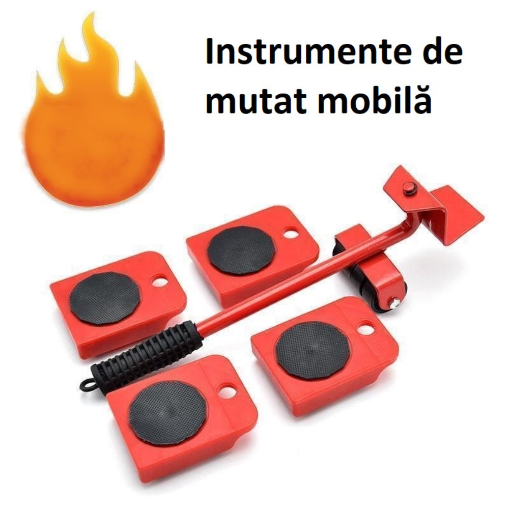 Set profesional pentru transportat si ridicat mobilier - Kit cu role si parghii pentru mutari usoare