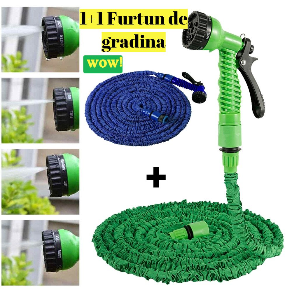 Set 1+1 Furtun extensibil de gradina 45 m + Aparat de stropit, Ultra usoare si Flexibile