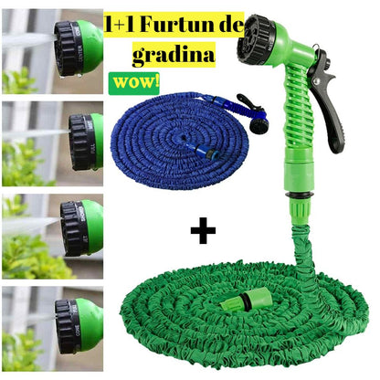 Set 1+1 Furtun extensibil de gradina 45 m + Aparat de stropit, Ultra usoare si Flexibile