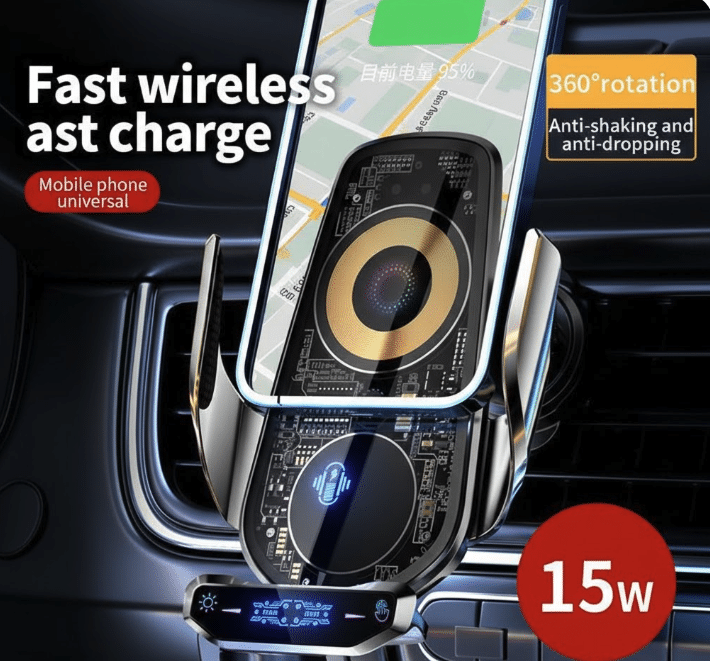 Incarcator telefon wireless cu support pentru masina, incarcare rapida 15w, model transparent.