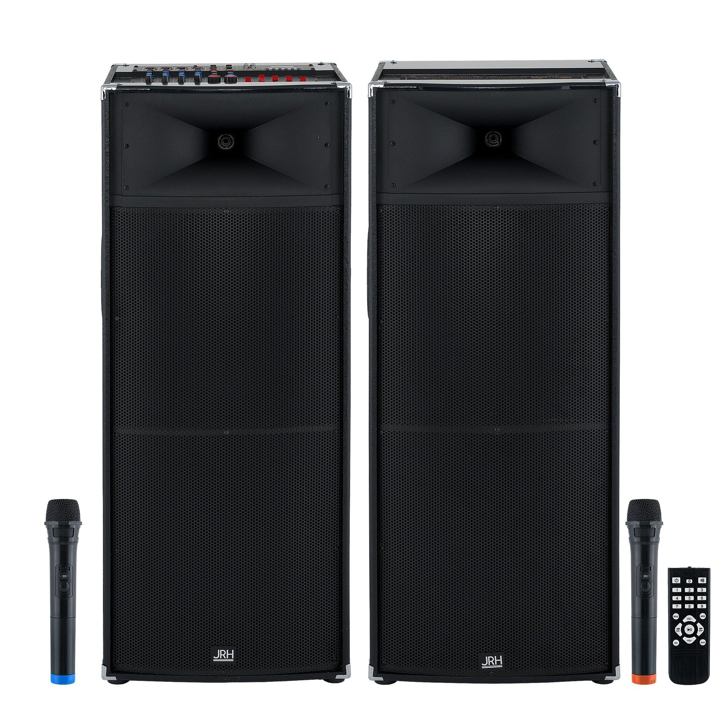 Set Boxe Active Profesionale ,JRH , Putere 2000 W , 5 Band Graphic Equalizer, Microfoane Wireless, Conectivitate Bluetooth