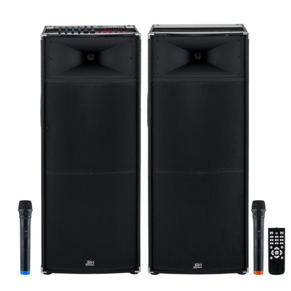 Set Boxe Active Profesionale ,JRH , Putere 2000 W , 5 Band Graphic Equalizer, Microfoane Wireless, Conectivitate Bluetooth