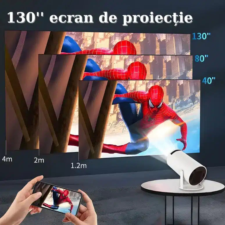 Videoproiector Inteligent 4K Android TV – WiFi 6, Bluetooth 5.0, 130″, 200 ANSI
