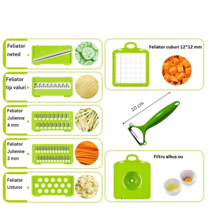 Razatoare Multifunctionala pentru Fructe si Legume - Set 12 Piese cu Protectie Mana
