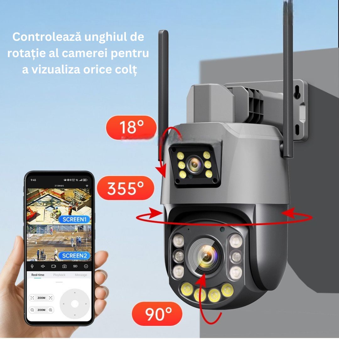 Camera de Supraveghere PTZ 6MP HD, Zoom Optic 36X, Vedere nocturna 120m, Detectare Miscare Umană cu Identificarea tipului de Miscare , Difuzor si Microfon  Bidirectionale, Rezistenta la apa IP66