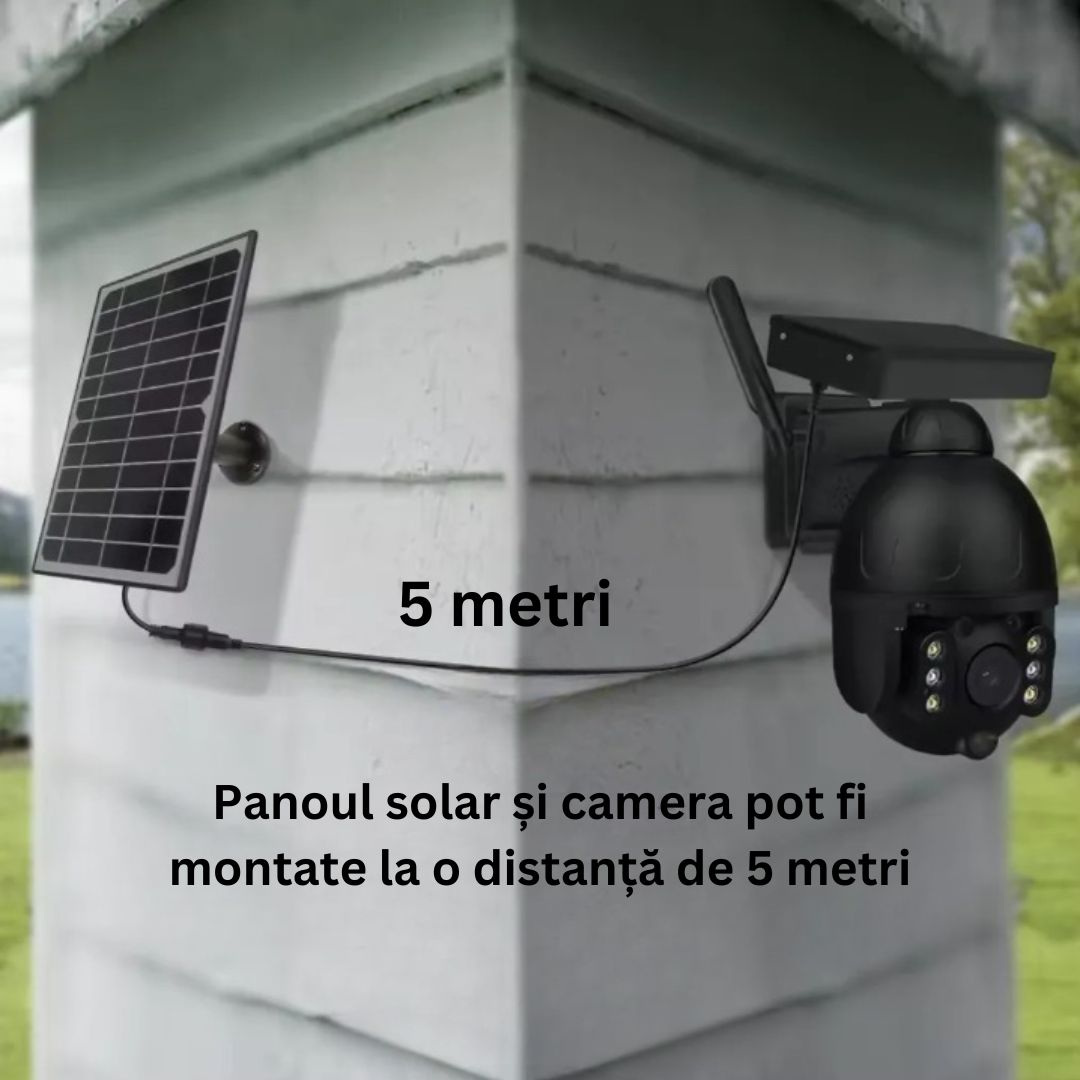 Camera de Supraveghere WiFi Exterior 4MP, Incarcare Solara, Night Vision, Rezistenta la Apa IP67, Detectare Miscare, Microfon si Difuzor Bidirectionale, Control Complet al Camerei prin Aplicatie